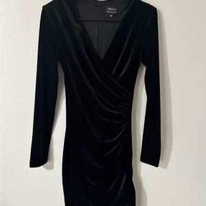 Bardot Black Ruched Wrap Bodycon Velvet Dress XS